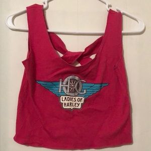 Harley Davidson pink crop top with cross cross back
